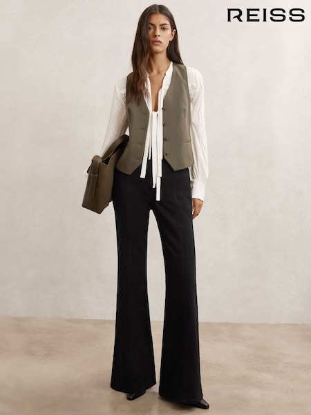 Reiss Black June Petite Flared Seam-Detail Jeans (V22404) | £150