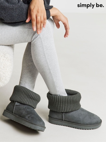 Simply Be Grey Cuff Slipper Boots (V22513) | £30