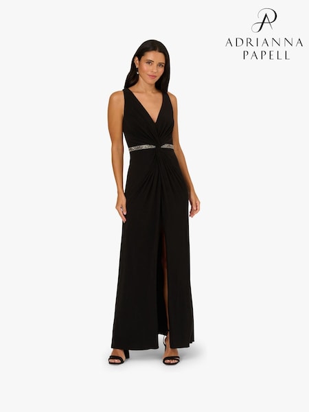 Adrianna Papell Draped Jersey Black Gown (V22521) | £199