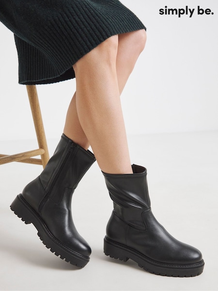Simply Be Black Wide Fit Chunky Ankle Boots (V22524) | £55