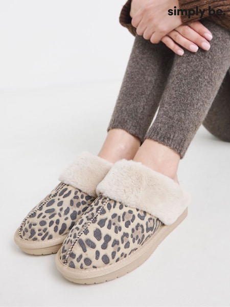 Simply Be Brown Faux Fur Lined Suede Mule Slippers (V22526) | £25