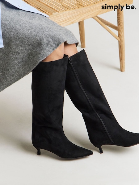 Simply Be Soft Black Extra Wide Fit Kitten Heel Straight Leg Boots (V22536) | £65