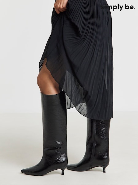Simply Be Black Extra Wide Fit Kitten Heel Straight Leg Boots (V22537) | £65