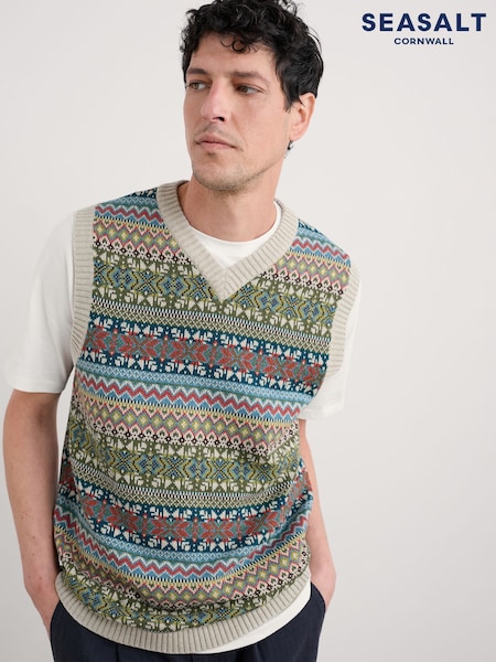 Seasalt Cornwall Blue Kitto Fair Isle Vest (V22653) | £76
