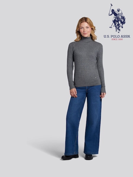U.S. Polo Assn. Grey Fine Cable Roll Neck Jumper (V22656) | £65