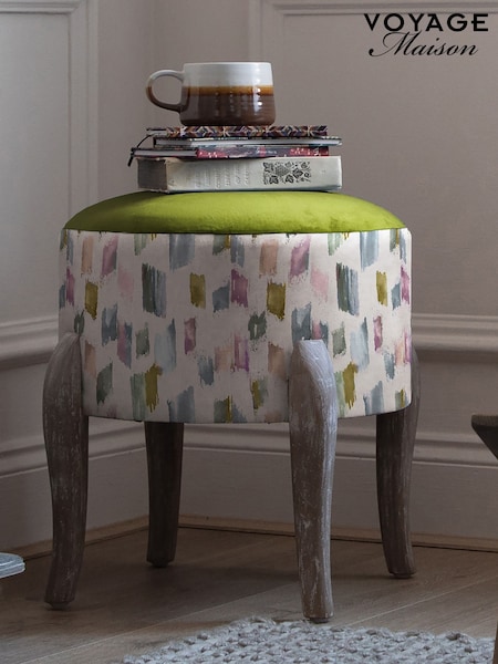 Voyage Maison Grey Arwen Printed Finn Footstool (V22911) | £110