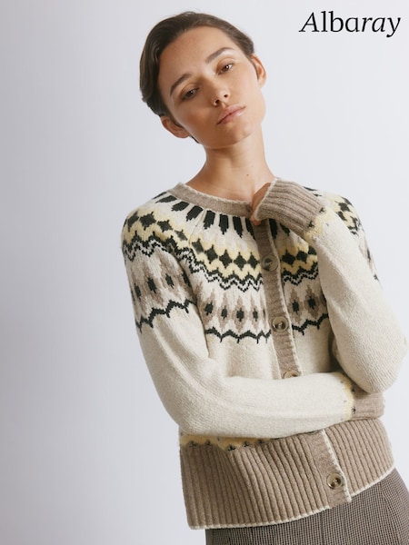Albaray Natural Fair Isle Pattern Yoke Cardigan (V23004) | £79