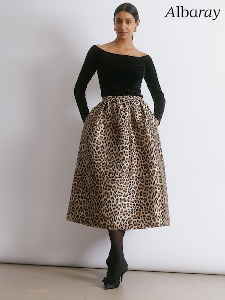 Albaray Animal Taffeta Full Brown Skirt (V23012) | £89
