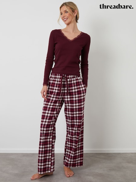 Threadbare Red Cotton Long Sleeve Pyjamas Set (V23361) | £28