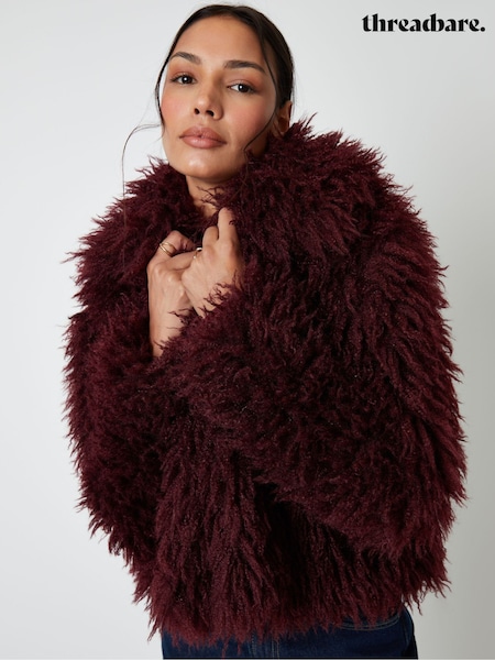 Threadbare Red Collared Faux Fur Coat (V23369) | £58
