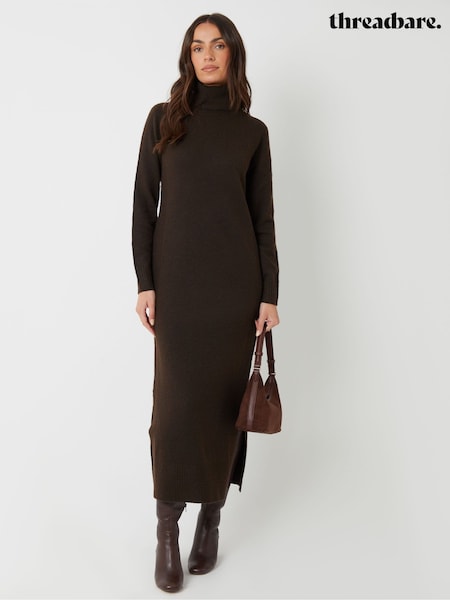 Threadbare Brown Knitted Roll Neck Maxi Dress (V23375) | £36
