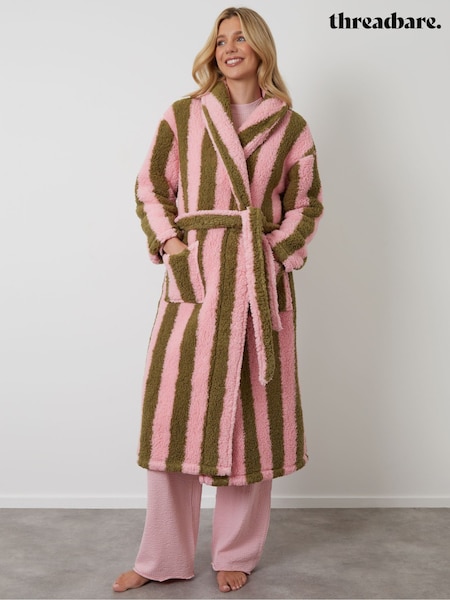 Threadbare Pink Stripe Borg Dressing Gown (V23380) | £34