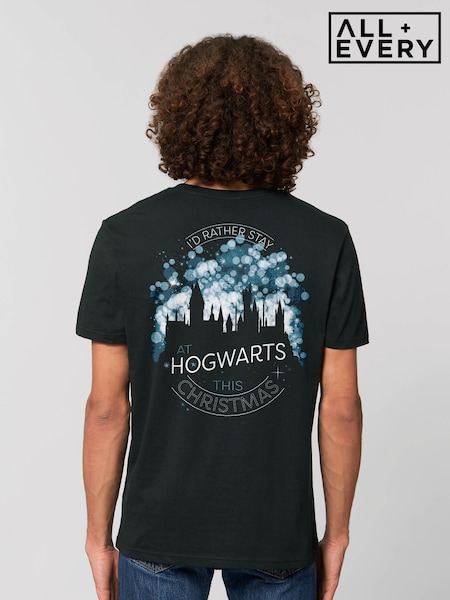 All + Every Black Harry Potter Christmas Staying At Hogwarts This Xmas Back Print T-Shirt (V23391) | £25