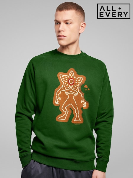 All + Every Green Stranger Things Christmas Gingerbread Demogorgon Sweatshirt (V23399) | £35