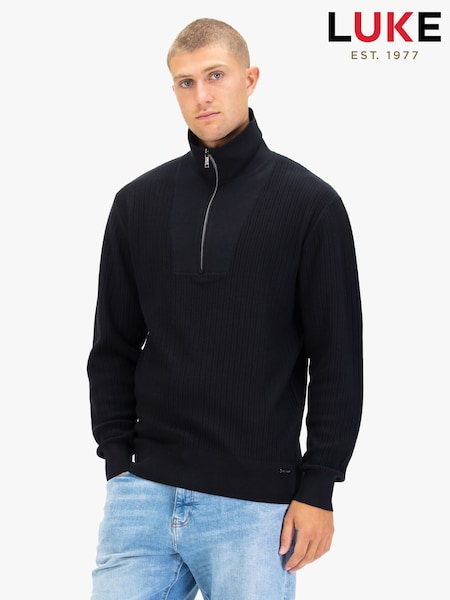 Luke 1977 Lifton Black Quarter Zip Knitted Jumper (V23438) | £55