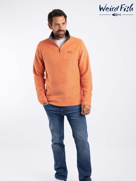 Weird Fish Orange Newark 1/4 Zip Grid Fleece (V23472) | £60