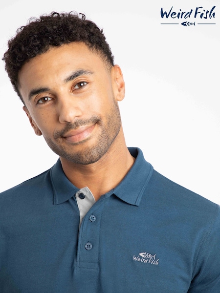Weird Fish Blue Miles Pique Polo Shirt (V23473) | £38