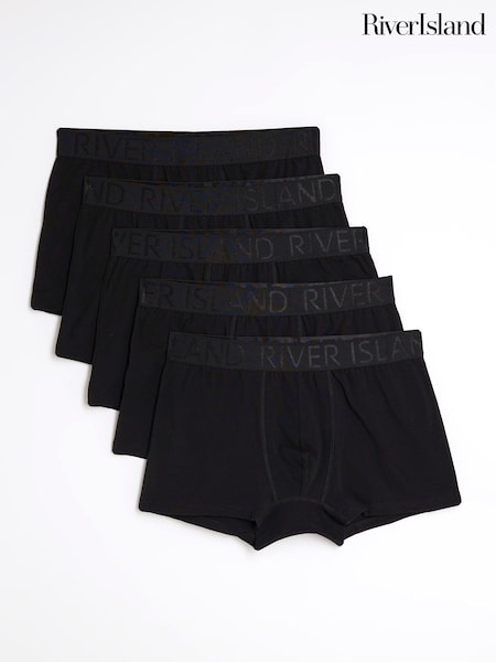 River Island Black Jacquard Waistband Trunks 5 Pack (V23489) | £26