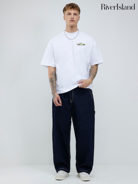 River Island White Oversized Classic Car T-Shirt (V23493) | £26