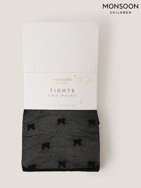 Monsoon Black 2-Pack Sheer Bow Tights (V23573) | £16 - £17