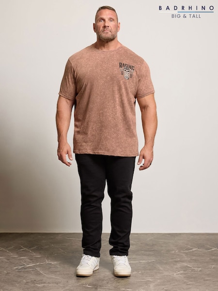 BadRhino Big & Tall Brown Skull Racing Acid Wash T-Shirt (V23594) | £24