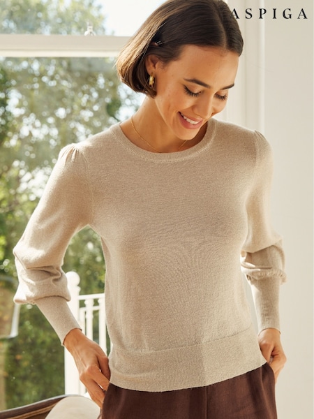 Aspiga Gold Metallic Knit Crew Neck Jumper (V23642) | £85
