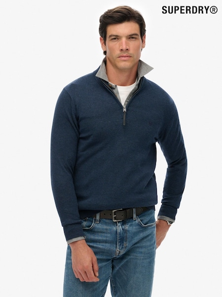 Superdry Blue Essentials Cotton Half Zip Jumper (V23765) | £50