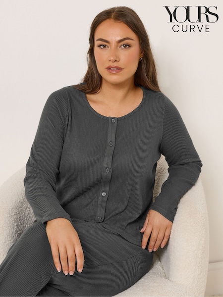 Yours Curve Grey Ribbed Cardigan (V23772) | £22