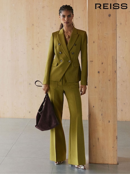 Reiss Chartreuse Green Priya Twill Patch-Pocket Flared Trousers (V23836) | £150