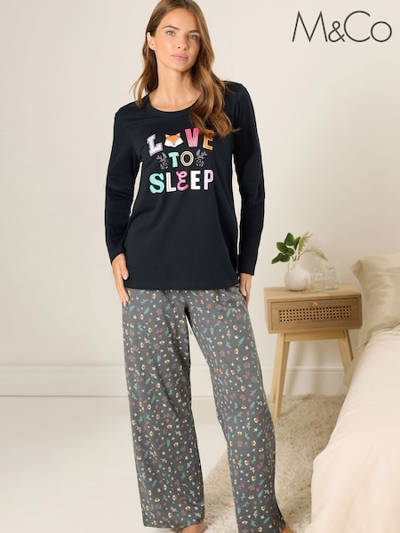 M&Co Blue Love To Sleep Long Sleeve Wide Leg PJ Set (V23949) | £26
