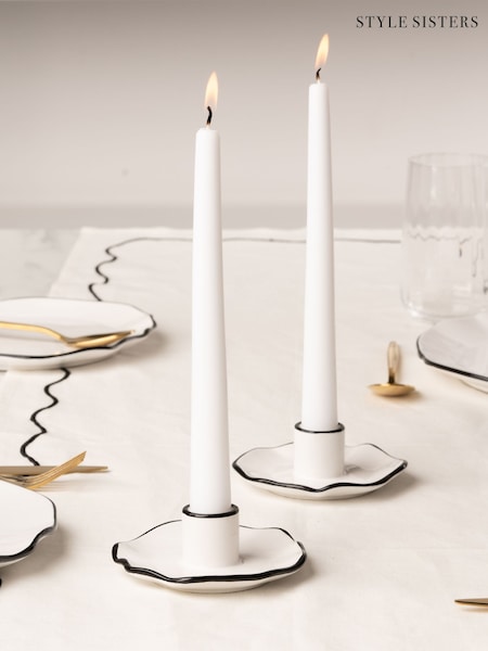 Style Sisters White Set Of 2 Candlestick Holders (V23952) | £15