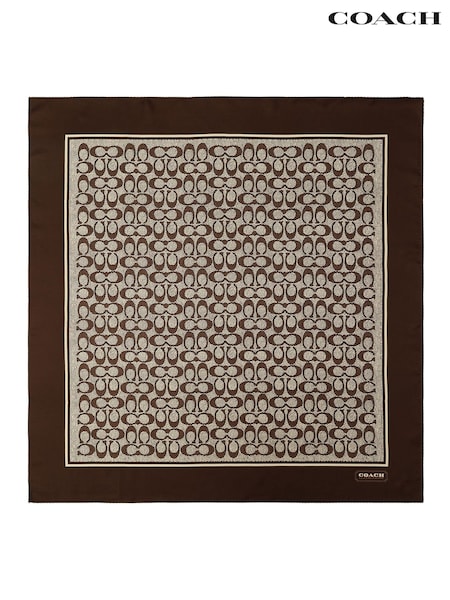 COACH Brown Textured Signature C Printed Silk Square Scarf (V23976) | £95