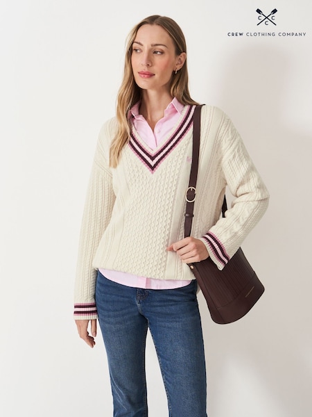 Crew Clothing White Oversized Cotton Cricket Jumper (V23989) | £65