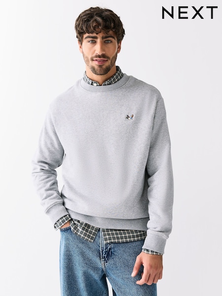 Grey Marl Crew Sweatshirt Small Graphic Embroidery (V24006) | £30