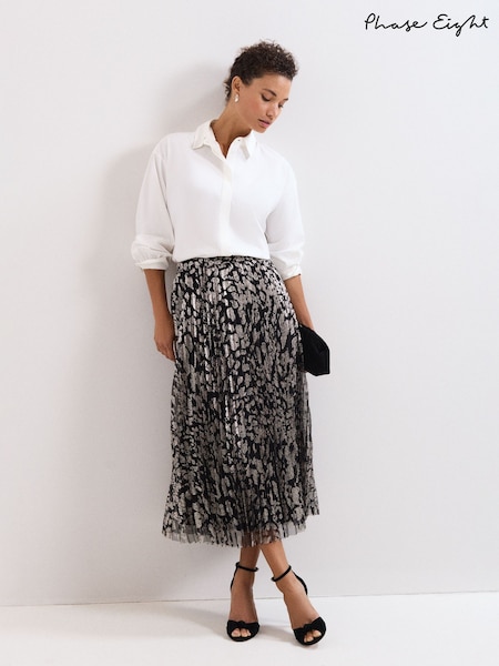 Phase Eight Black Petite Edie Pleated Skirt (V24037) | £110