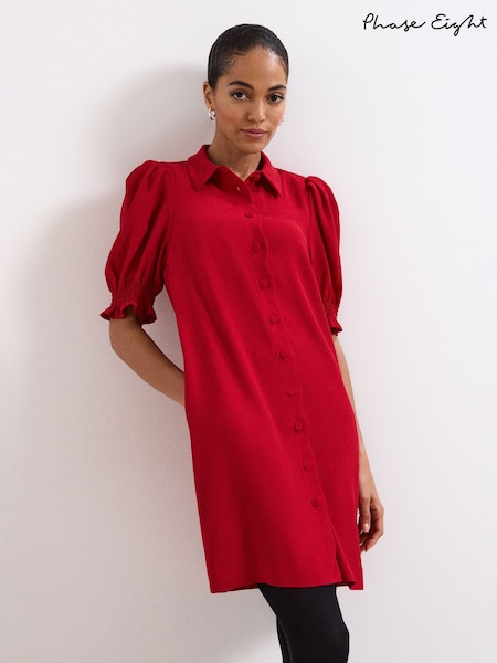 Phase Eight Red Candice Scallop 100% Cotton Dress (V24038) | £89