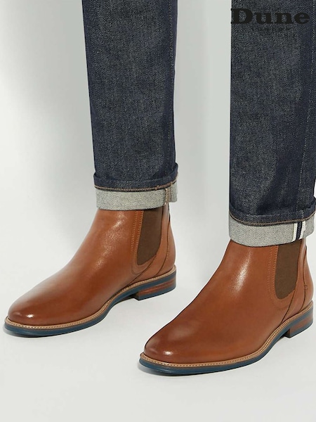 Dune London Brown Mckinley Constrast Sole Chelsea Boots (V24060) | £129