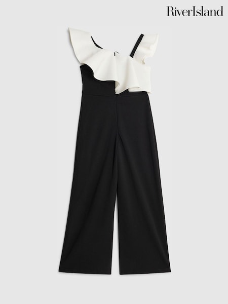 River Island Black Girls Asymmetric Frill Jumpsuit (V24109) | £34