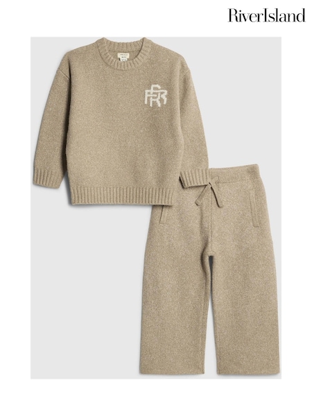 River Island Natural Younger Boys RR Knitted Jumper & Joggers Set (V24117) | £34