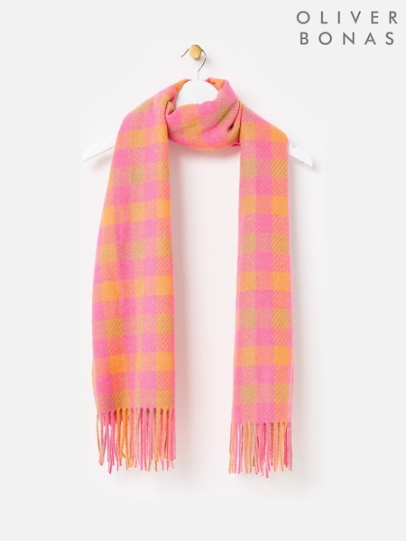 Oliver Bonas Orange Checked Midweight Tassel Scarf (V24212) | £38
