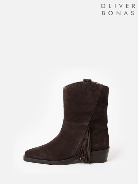 Oliver Bonas Brown Suede Fringed Boots (V24215) | £139.50
