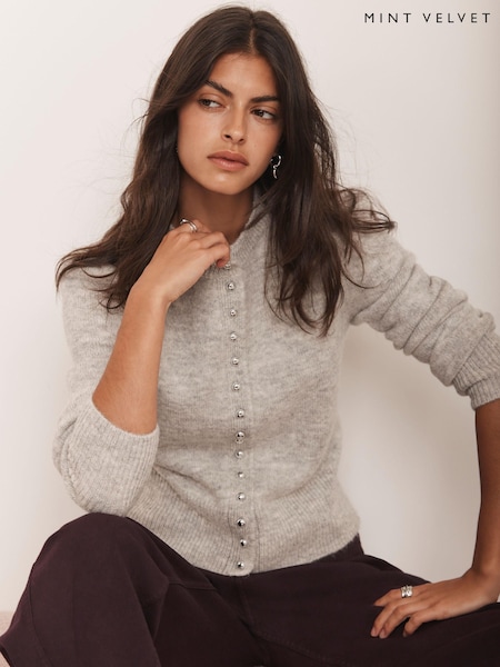 Mint Velvet Grey Wool Blend Button Cardigan (V24273) | £99