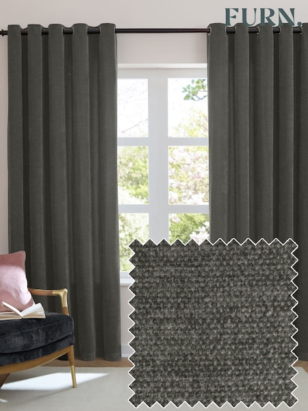 Furn Charcoal Soft Chenille Lined Eyelet Curtains (V24338) | £43 - £95