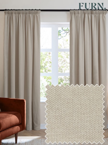 Furn Natural Soft Chenille Lined Pencil Pleat Curtains (V24339) | £43 - £95