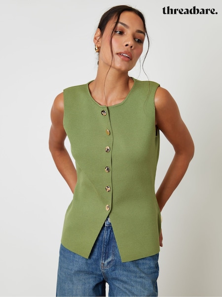 Threadbare Green Ribbed Knitted Waistcoat (V24410) | £34