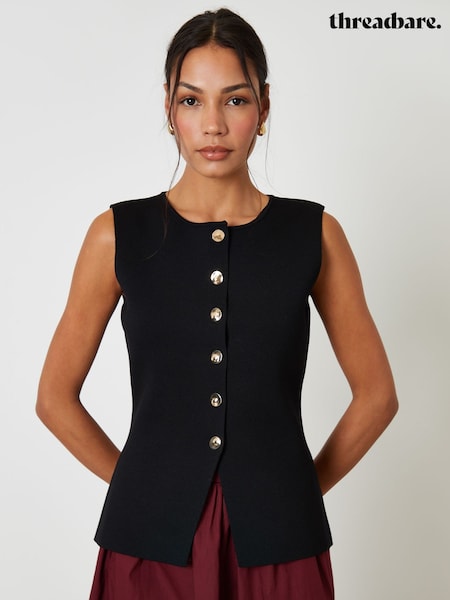 Threadbare Black Ribbed Knitted Waistcoat (V24411) | £34