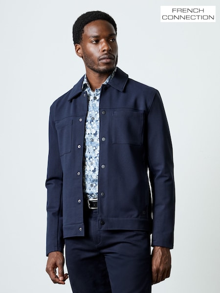 French Connection Blue Scuba-Style Structured Chest Pocket Jacket (V24420) | £99