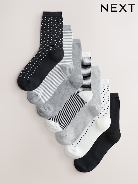 Black/White Mix Print Ankle Socks 7 Pack (V24472) | £15