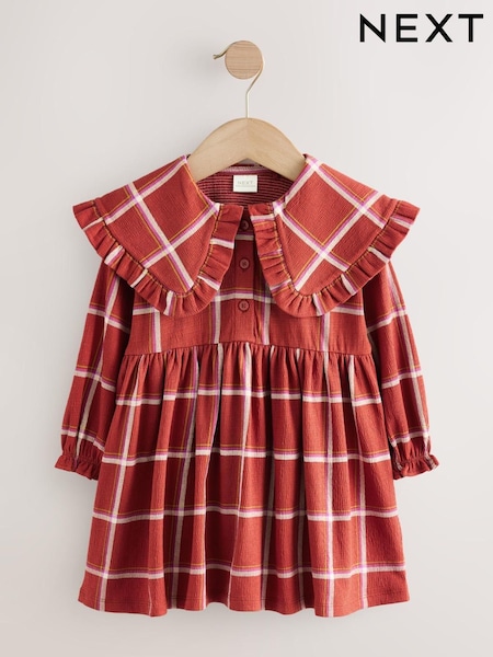Red Check Long Sleeve Collared Dress (3mths-7yrs) (V24475) | £11 - £13