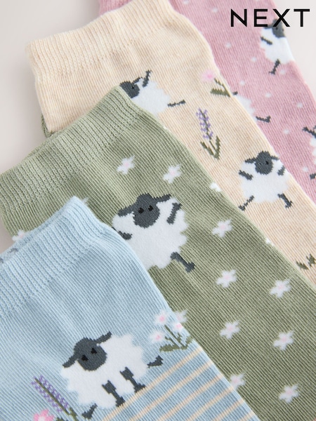 Multi Sheep Print Trainer Socks 4 Pack (V24480) | £9